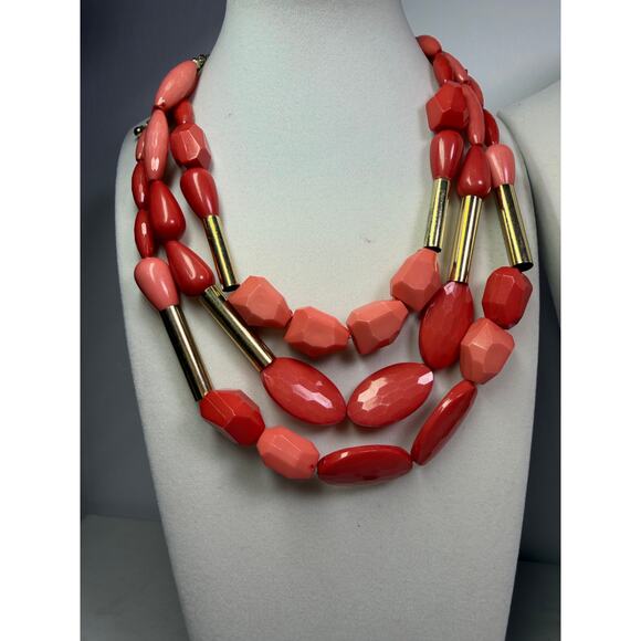 3 fire red orange pink statement bib flower floral bling enamel necklaces bundle - Picture 2 of 11